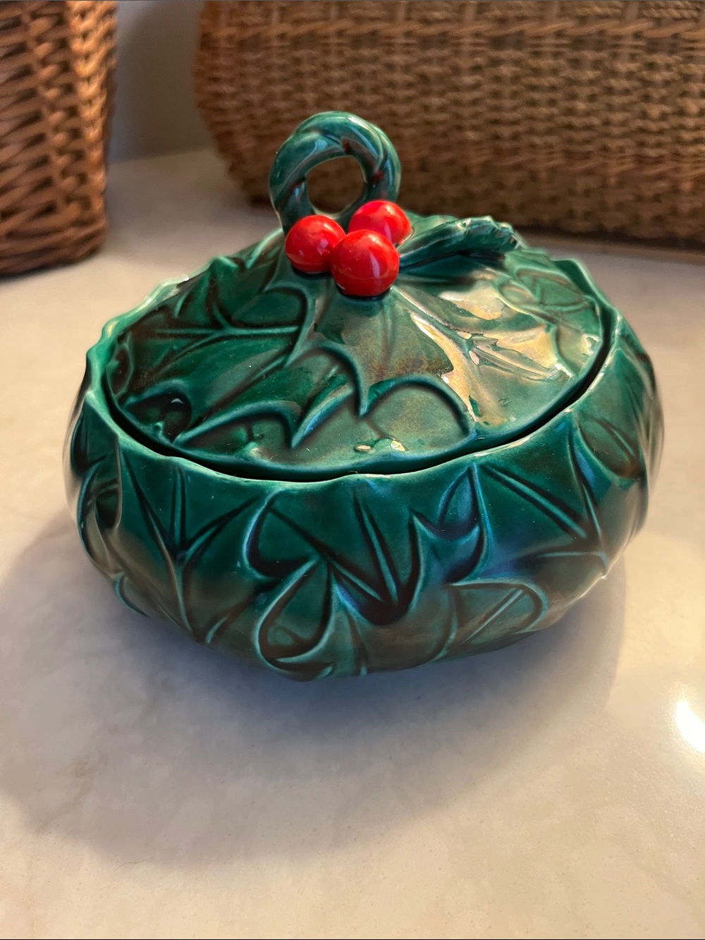 Lefton #1361 Holly Berries Candy dish